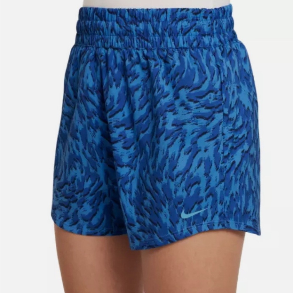 Nike Dri-FIT Girls One Woven High Rise Shorts Youth XL Lined Blue Leopard Print